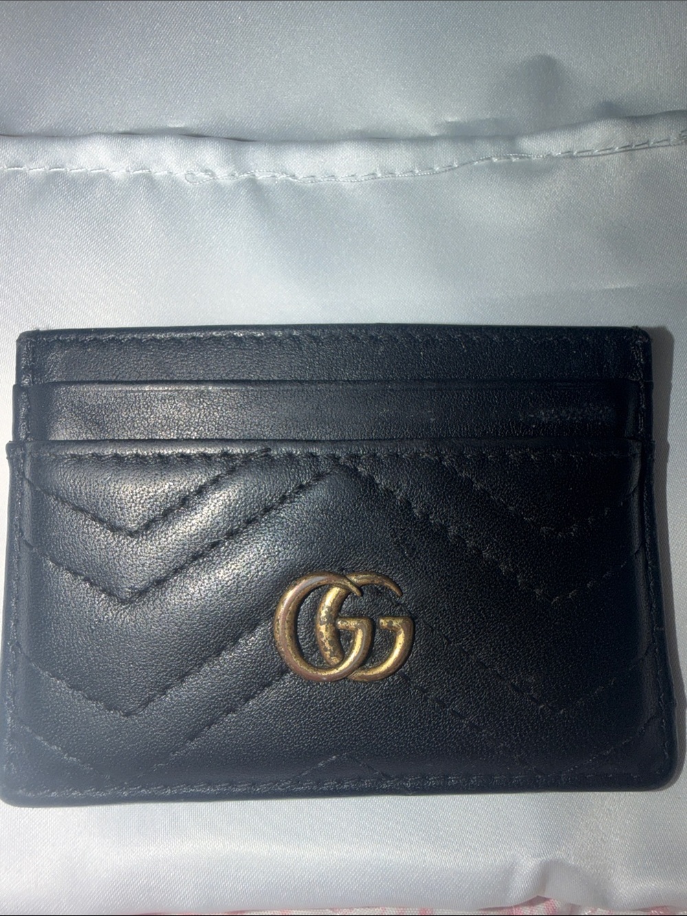 Gucci Black Chevron Leather Card Holder with Gold GG - Picture 3 of 3
